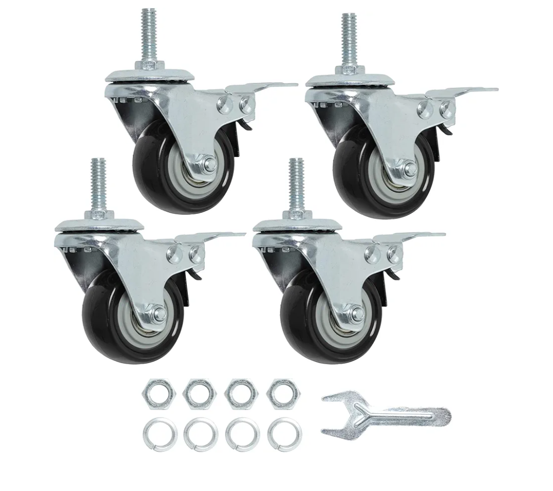Finnhomy Stem Caster Wheels 2 Inch Heavy Duty Threaded Swivel Casters 1/4" - 20 x 1 with Brake Set of 4 for Wire Shelve Wheel Anti-wear Smooth Casters, Black