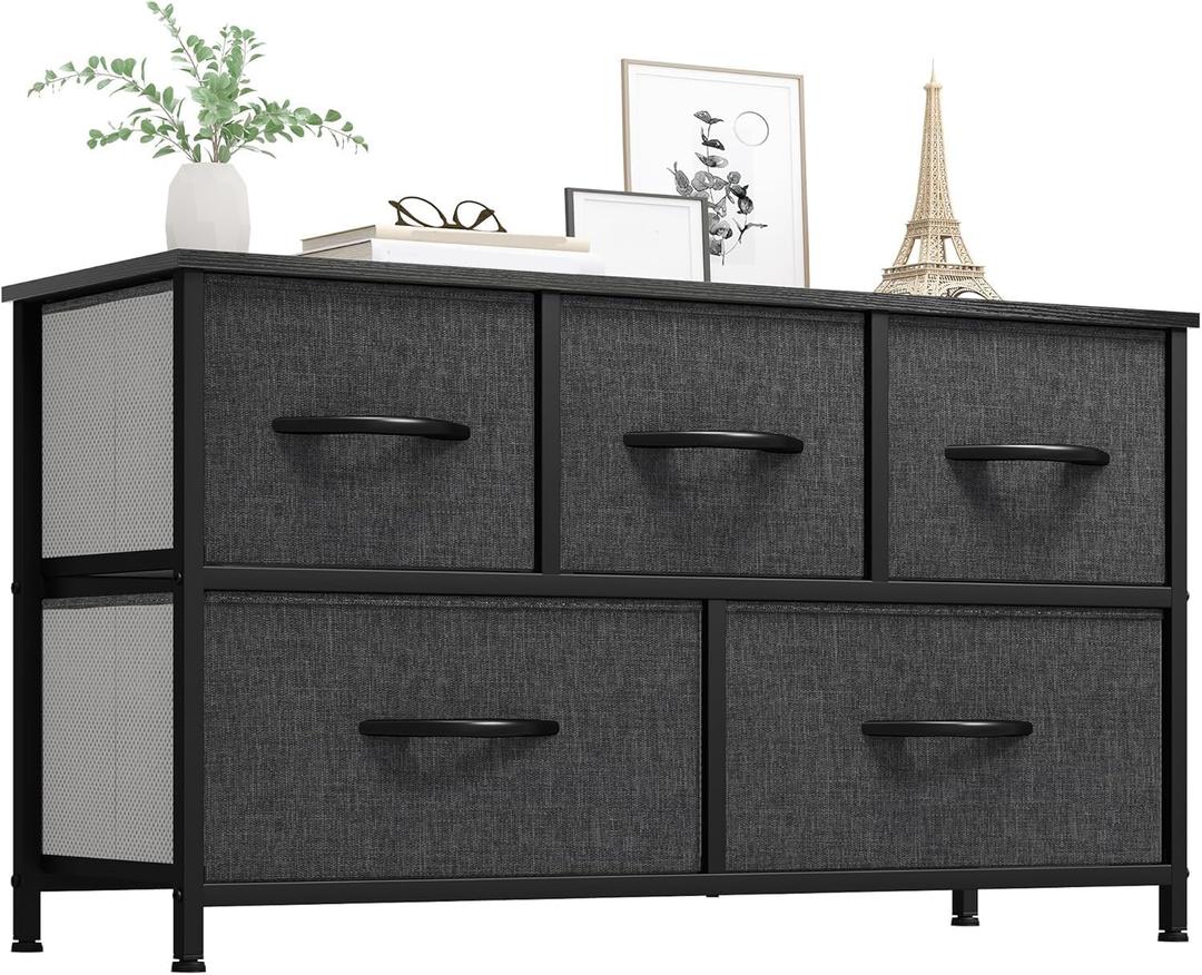 YITAHOME Dresser with 5 Drawers - Fabric Storage Tower, Black Dresser & Chest of Drawers, Organizer Unit for Bedroom, 11.8"D x 39.4"W x 21.8"H