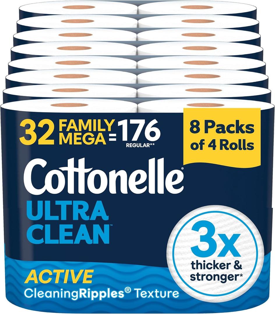 Cottonelle Ultra Clean Toilet Paper, 32 Family Mega Rolls=176 Regular Rolls, 2 Pack