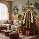 Christmas Tree Topper Bow Large Christmas Bow Tree Topper, Red Green Dot Polyester Ribbon Bows for Xmas Ornament Holiday Home Wedding Birthday Party Thanksgiving Indoor/Outdoor Decoration 45"x13"