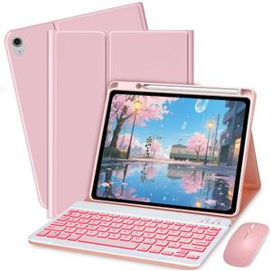 Keyboard Case for iPad 10th / A16 11th Generation 2022/2025-7 Colors Backlit Keyboard Cover and Mouse (Pink)