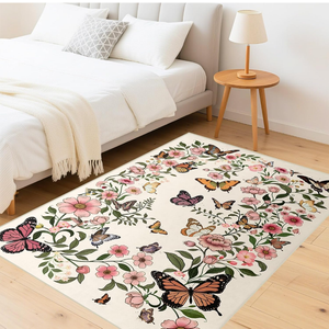 Area Rug for Living Room 5'x7' - Floral Butterfly Print 5x7 Area Rugs for Living Room Soft Black Washable Rugs Ultra-Thin Indoor Door Mat