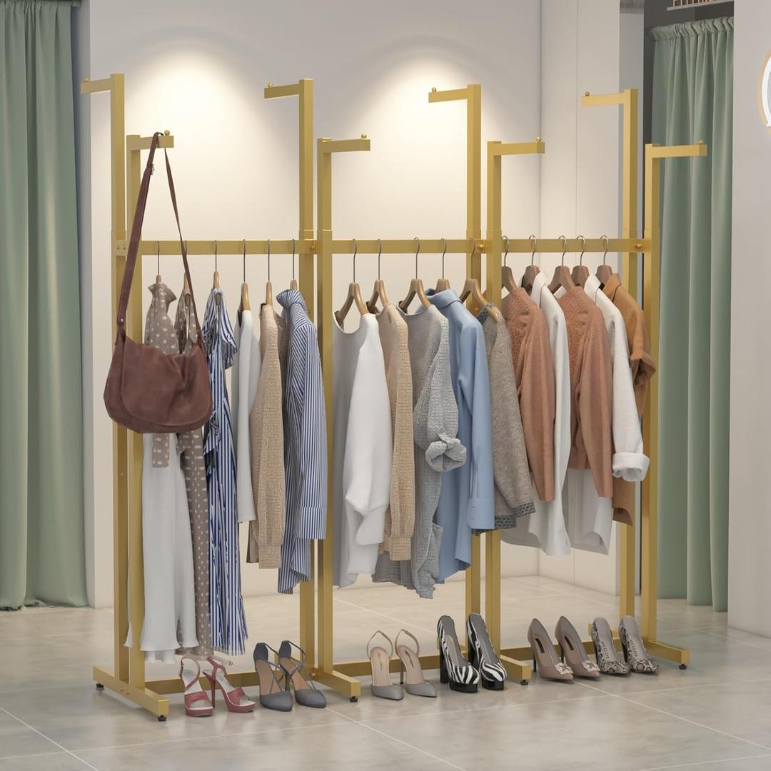 Gold Clothing Racks, Metal Clothes Rack with 8 Straight Arms, Freestanding Garment Rack for Hanging Clothes Heavy Duty, 46" to 63" Adjustable Height Retail Clothing Rack for Boutiques Display