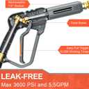 High Pressure Washer Gun with Swivel Ends, Power Washer Gun with M22 14mm & 15mm Fitting, 3/8" Swivel USA-NPT Thread, 7 Nozzle Tips, Replacement Extension Wand - 3600PSI/5.5 GPM