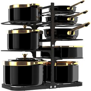 Podxco Heavy Duty Pots and Pans Organizer Under Cabinet: 8-Tier Adjustable Pot and Pan Organizer, Space Saving Pan Organizers Inside Cabinet, 21" Kitchen Storage Pot Rack Organizer for Cast Iron Pan (21"H)