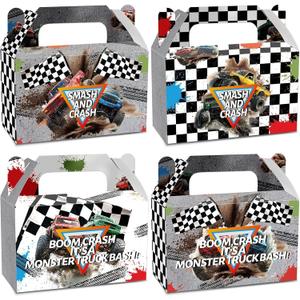 24Pcs Gray Monster Truck Treat Boxes Smash and Crash Monster Truck Birthday Party Decorations Racing Themed Favor Gift Boxes Race Cars Goodie Box for Kids Boys Birthday Party Supplies 6 x 3 x 3.6