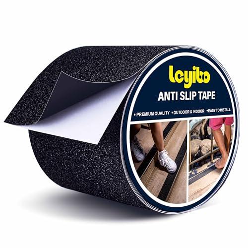 Leyibo Anti Slip Tape, 4 Inch x 16 Ft Grip Tape for Stairs Outdoor/Indoor, Waterproof Non Skid Roll for Stair Treads Non Slip, High Traction Friction Abrasive Adhesive Stair Steps - Black