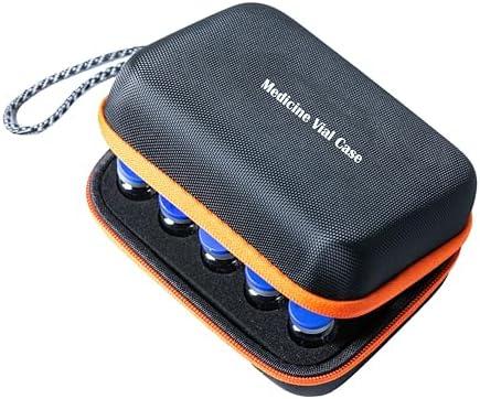 Moyite 15 Vials Holder, Insulin Vial Case for Fridge, with Hand Strap and Logo, Fits 5 to15ml Vials Storage,Pocket Design for Carrying Syringes and Wet Paper,Black and Orange Zippers