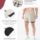 Cosmolle Men's 2-in-1 Quick-Dry Workout Shorts Built-in Liner Elastic Waistband Multi-Pocket Design for Gym Basketball (Beige, M)