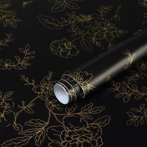 Ismoon Black and Gold Floral Peel and Stick Wallpaper - Vintage Flowers, Butterflies - Removable, Self-Adhesive - 17.3x393in