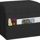 Small Ottoman with Storage, Folding Foot Rest Stool with Thicker Furry Padded Seat. Soft Fur Storage Ottoman Bench for Bedroom Living Room, Holds Up to 300 lbs, 17x13x13IN (Black)