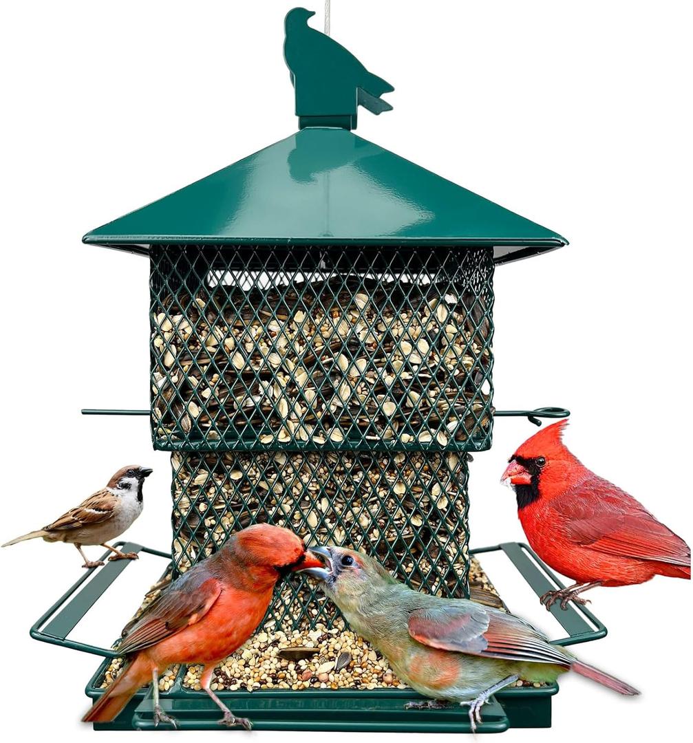 Bird Feeders for Outdoor Hanging, Heavy Duty Metal Bird Feeder, 6lb Large Capacity, Supports Cardinal, Finch, Blue Jay and Wild Birds (Dark Green)