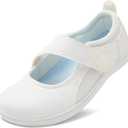 BARERUN Womens Walking Shoes Classic Mary Jane Flats Wide Toe Diabetic Shoes for Women Adjustable Breathable Lightweight Daily Barefoot Shoes (White)
