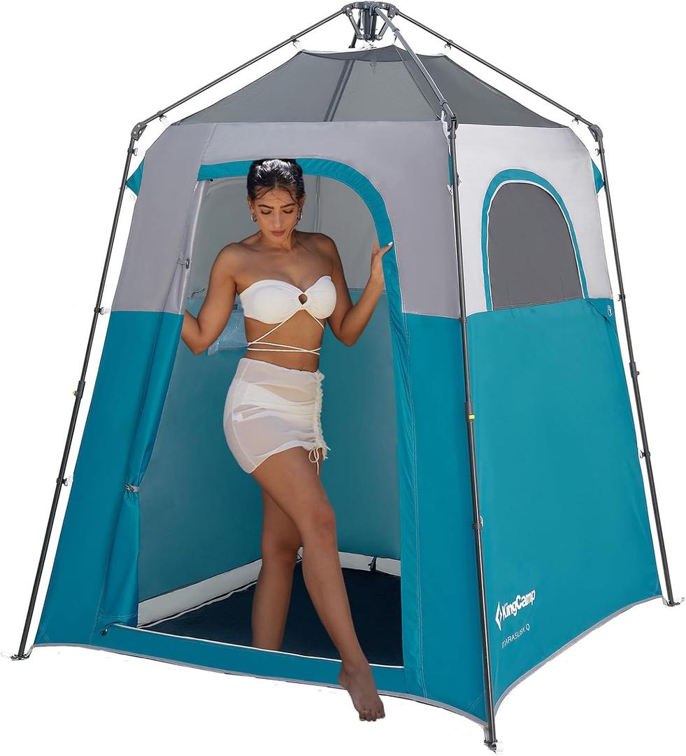 KingCamp Instant Shower Tent, Portable Superior Stable Privacy Shelter, Large Room Outdoor Toilet Tent with Floor for Beach, Camping & Hiking, Setup in Under 60s (1 Room-Cyan/Grey)