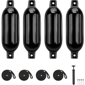 KEMIMOTO Boat Fenders Boat Bumpers for 15-35ft Boat, 4 Pack Inflatable Boat Fenders Bumpers with 4 Ropes, Boat Bumpers for Docking, Fit for Pontoon Boat Bass Boat and Jon Boat, 8.5*27"