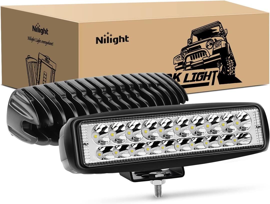 Nilight 2PCS Led Pods 6 Inch 60W Spot Light Bar 3000LM Driving Fog Off Road Lights 12V/24V for Trucks Jeep UTV ATV Marine Boat Golf Cart Trailer (Black Shell White Lights)