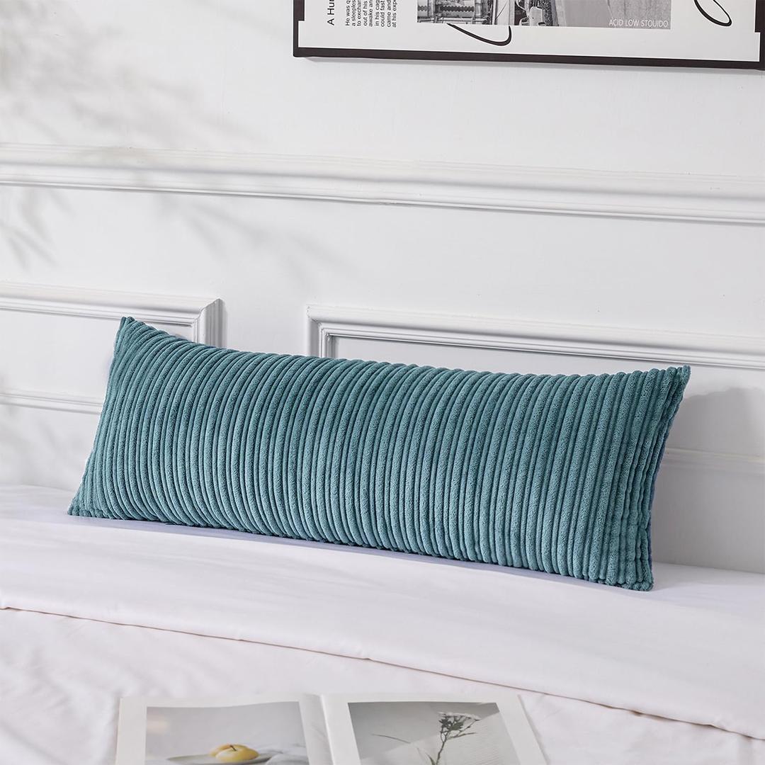 UGASA 14x36 Inch Pillow Cover Pack of 1 Soft Boho Stripe Corduroy Large Long Rectangle Lumbar Cushion Case Farmhouse Decorative Throw Pilowcase for Bed, Couch, Sofa, Bedroom, Living Room, Blue Grey