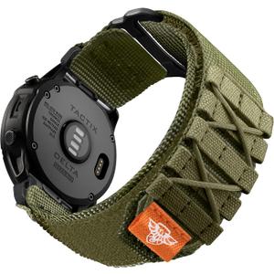 Bandletic Tactical Nylon Compatible with Garmin Fenix 7X 6X 5X Watch Band - 26mm Quick Fit Rugged Strap for Fenix 8 51mm/7X 6X Pro/5X Plus/3/3 HR/Instinct 2X Solar 3 50mm /Enduro/Quatix/Tactix/Epix, Army Green, Size: 26mm - Medium (175-190mm)