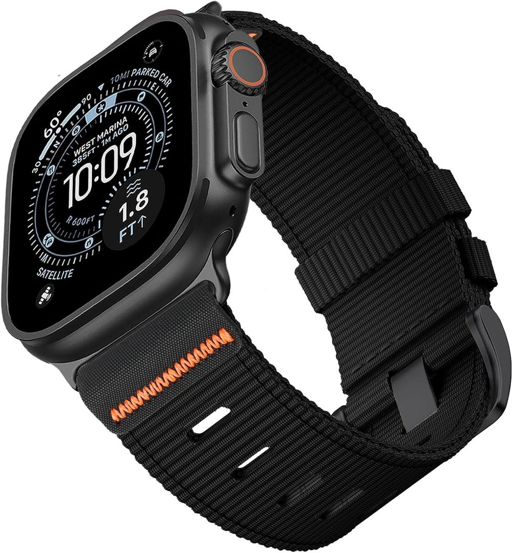 Tactical Nylon Bands for Apple Watch Ultra 3/2/1 Band 49mm 46mm 45mm 44mm 42mm Men,Rugged Military Fabric Sport Straps with Reinforced Connector for iWatch Ultra Series 11/10/9/8/7/6/5/4/3/2/1/SE