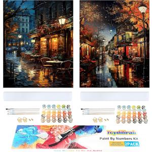 Ycydilirab 2 Pack Adult Paint by Numbers Kits on Canvas(with Gifts Box)-Paintings by Numbers Adult,Landscape Paint by Number Adult,DIY Number Painting for Adults Gifts Home Wall Decor 16X20in (16''x20''(gifts box 2 pack), Stree night)
