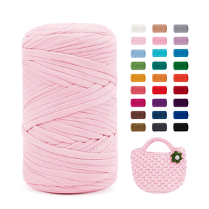 JeogYong T-Shirt Yarn, 400g/131 Yards Elastic Fabric Crochet Cloth T Shirt Yarn, Thick Hand Knitting Polyester Fabric Ribbon for Crocheting Bags/Baskets/Rugs, Home Decor, DIY Crafts (Light Pink)