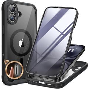 Miracase Magnetic for iPhone 16 Plus Case Full-Body Phone with Built-in Glass Screen Protector, [Compatible with MagSafe] Military Drop Proof 16 Plus Cover Bumper 6.7 inch, Pink
