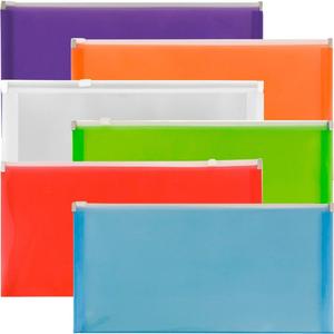 JAM PAPER Plastic Envelopes with Zip Closure - #10 Booklet Wallet - 5 x 10 - Assorted Colors - 6/Pack (#10 Business Size)