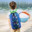 WAWSAM Dinasour Large Mesh Beach Bag for Kids, Kids Drawstring Beach Backpack for Boys, Tote Mesh Beach Toys Bag, Swim Pool Toys Balls Storage Bags Gym Bag, Beach Toy Shells Organizer
