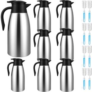 8 PCS 68 Oz Thermal Coffee Carafe with 8 PCS Brushes, SUS 304 Stainless Steel Double Walled Vacuum Insulated Coffee Carafes for Keeping Hot 12 Hours, Cold 24 Hours, Carafe for Hot Liquids, Beverages