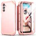 IDweel for Galaxy A16 5G Case with Screen Protector, Hybrid 3 in 1 Shockproof Heavy Duty Protection Hard PC Bumper+Soft Silicone Protective Full Body Cover for Samsung Galaxy A16 5G 6.7", Rose Gold