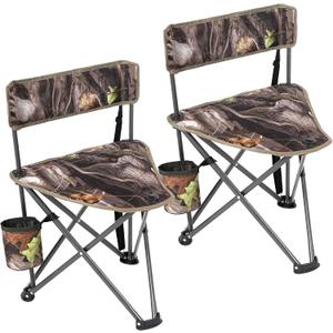 REDCAMP 2 Pack Tripod Hunting Chairs for Blinds, Folding Lightweight Portable Fishing Chair for Adults Hunting Stools with Backrest, Golf Chairs for Spectators, Camo, 18D x 18W x 25H in