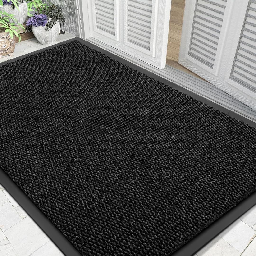 Yimobra Doormat Outdoor Indoor Entrance 47 x 32, All-Season All-Weather Front Door Mat, 100% Waterproof Welcome Matt for Floor Garage Outside Entry, Stain and Fade Resistant,Black