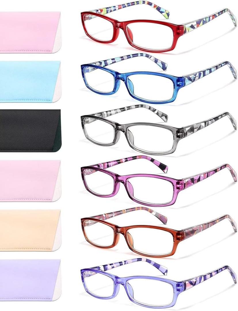 Gaoye Reading Glasses for Women, 6 pack Fashion Readers for Women Men Spring Hinge Eye Glasses, Blue Light Reading Glasses (*C1 Mix Color)