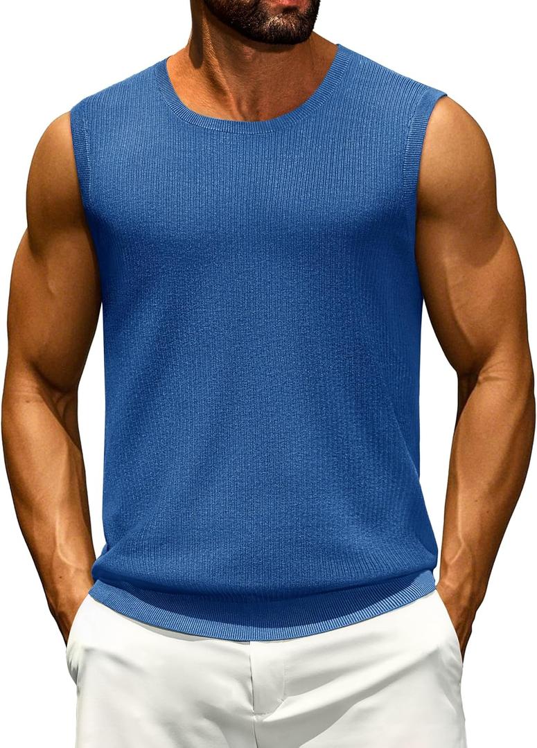 Cotrasen Mens Casual Tank Tops Ribbed Knit Sleeveless Shirt Lightweight Tee Summer Muscle T-Shirts M