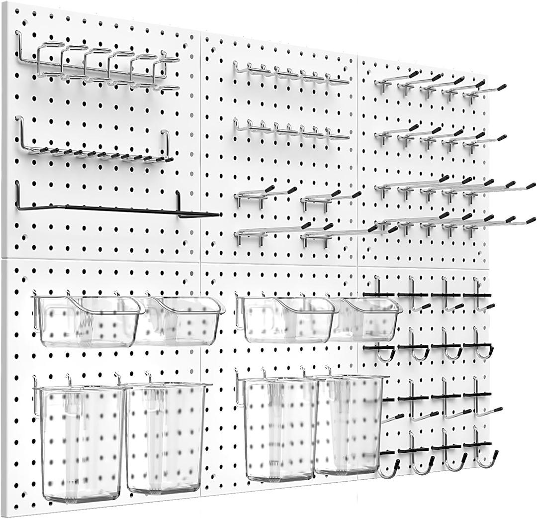 Peg Board Kit, Includes Pegboard and Accessories,with Hooks and Bins,Peg Board Wall Organizer for Office,Ornaments Display,Crafts Organization (129, White)
