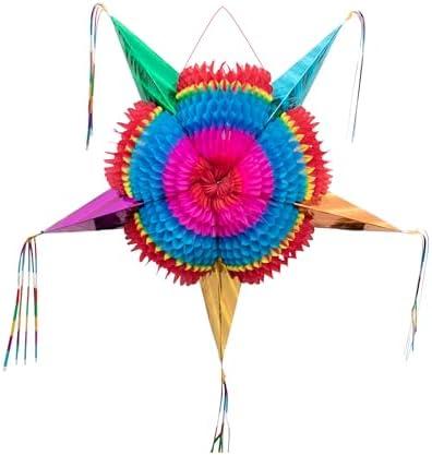 Mexican Piñata (Medium 26 inches) - Authentic Handmade Foldable Pinata for Birthday Party - Piñatas para Cumpleaños - Fiesta Piniata - Mexican Star Pinata - Cinco de Mayo Pinatas