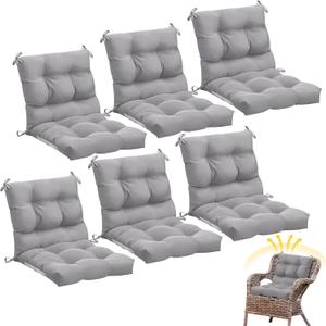 Marsui 6 Pcs Outdoor Indoor High Back Chair Cushions Patio Furniture Tufted Pillow with Ties Water-Resistant Replacement Outdoor Rocking Chair Cushions, 42 x 21 Inches (Gray,Solid Color)