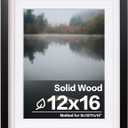 Egofine 12x16 Picture Frame Black, Covered by Plexiglass Made of Solid Wood, Display Pictures 9x12 and 11x14 with Mat or 12x16 Without Mat, for Wall Mounting Photo Frame