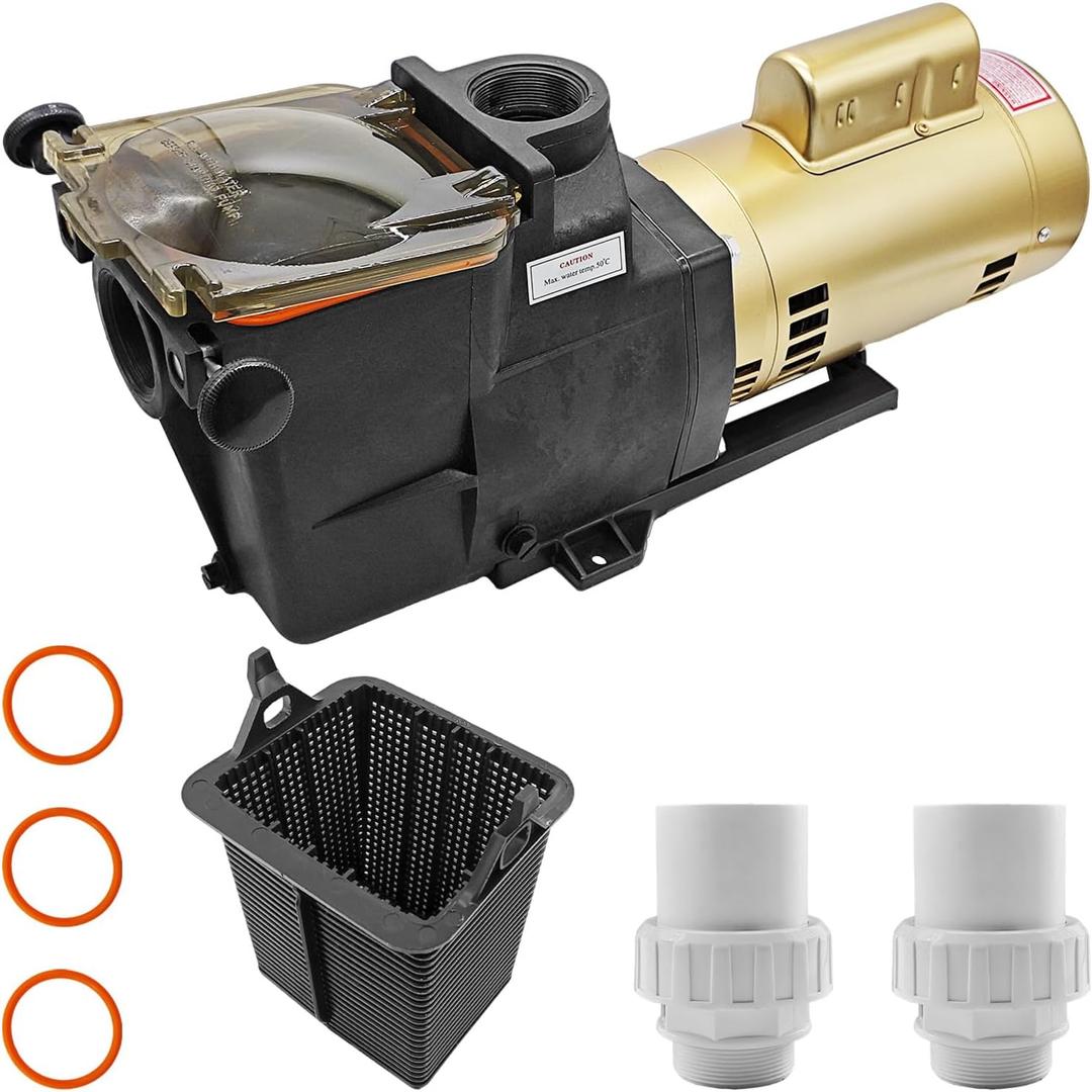 W3SP2615X20 2HP Pool Pump Motor Compatible with Hayward SP2615X20 Single Speed Super Pump, 2" Inlet with Dual Voltage 110/220V for All In-Ground Pool and Spa with Filter Basket Fitting Adapter