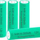 1.2V Rechargable AA 2500mAh High Performance Pre-Charged Ni-MH Batteries Lasting Long for Electronic Toy Solar Lights,4 Packs