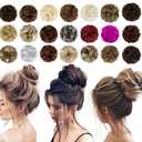 Qunlinta Large Messy Bun Hair Piece Wavy Curly Scrunchies Wig Synthetic Chignon Ponytail Hair Extensions Thick Updo Wigs Hairpieces for Women Ash Blonde Mix Bleach Blonde