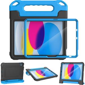 YIHE Kids Case for iPad (A16) 11th Generation 11 Inch 2025 & iPad 10th Generation 10.9 inch 2022, with Built-in Screen Protector and Handle Stand, Full Body Shockproof Protective Cover, BlackBlue