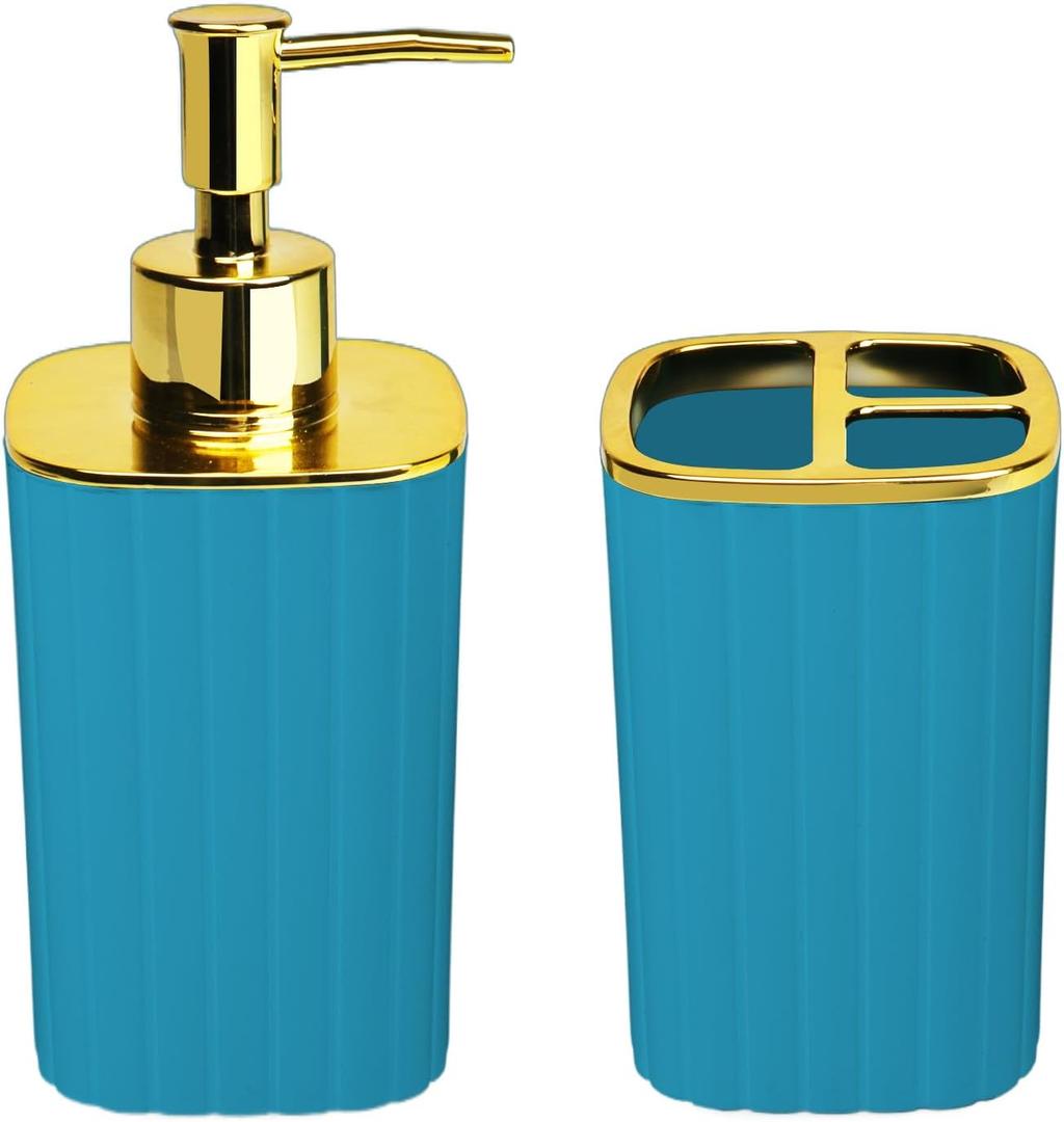 2Pack Bathroom Accessories Set, Sky Blue Bathroom Set. Bathroom Toothbrush Holder Set, Includes Dispenser and Toothbrush Holder. Bohemian Bathroom Accessories