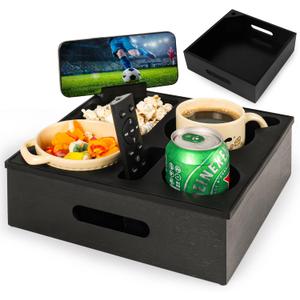 Couch Tray Table with Handles  Cup Holder for Couch  Bamboo Sofa Armrest Organizer for Snacks, Drinks & Remotes  Non-Slip Couch Caddy for Recliner, RV, Sofa or Bed