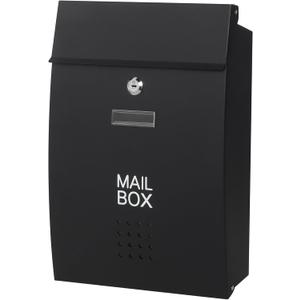 Wall-Mount Mailbox for Outside,Large Capacity Mail Box Waterproof and Rust-Resistant, Galvanized Steel Metal Post Box, Mailboxes for House, 15.2 x 10.1 x 3.3 Inch, Black