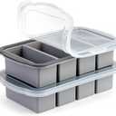 Extra Large Silicone Cube Freezing Trays with Lid - 1 Cup Portions, Makes Four Great Soup, Broth, Sauce or Butter Trays - 2 Pack, Grey