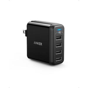 Anker Charger, 40W 4-Port USB Phone Charger with Foldable Plug, PowerPort 4 for iPhone 14/13 Series, iPad Pro/Air/Mini, Galaxy S23/S22/S21, Note 20 Ultra, LG, Nexus, HTC, and More (Black)