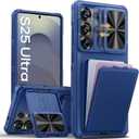 SSLOTSCASE for Samsung Galaxy S25 Ultra Case with Stand & Credit Card Holder & Sliding Camera Cover, Full-Body Drop Proof TPU Soft Silicone Edge Protective Case Cover for Galaxy S25 Ultra 6.9, Blue