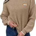 Saodimallsu Womens Sweaters Crew Neck Long Sleeve Knit Contrast Piping Stripe Lightweight Casual Fall Pullover Tops 2025 (Brown)