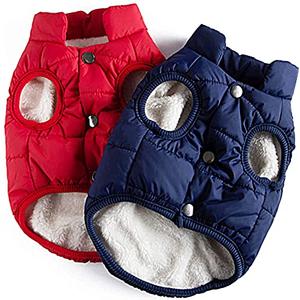 Syhood 2 Pieces Dog Jacket 2 Layers Fleece Lined Dog Jacket Warm Soft Windproof Small Pet Coat for Winter Cold Weather (3X-L,Navy,Red)